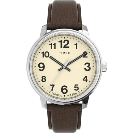 Timex Men's Watch - Easy Reader Bold Quartz Cream Dial Brown Leather Strap | TW2V21300 ,