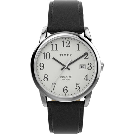 Timex Men's Watch - Easy Reader White Dial Black Genuine Leather Strap | TW2V68800 ,