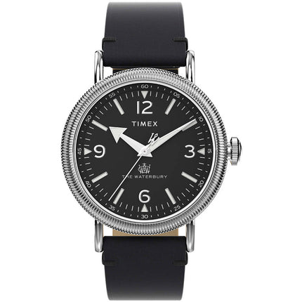 Timex Men's Watch - The Waterbury Quartz Black Dial Leather Strap | TW2W20200 ,