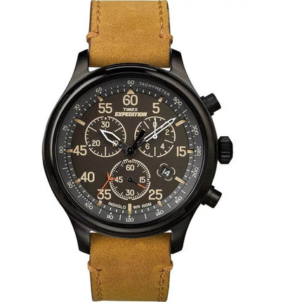 Timex Men's Watch - Expedition Field Black Dial Brown Leather Strap | TW4B12300 ,