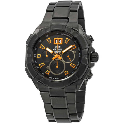 Orient Men's Watch - Enterprise Chronograph Black Dial Steel Bracelet | FTV00006B ,