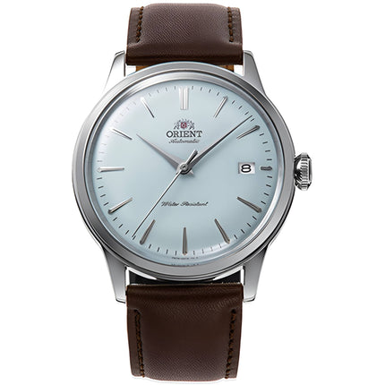 Orient Men's Watch - Bambino Power Reserve Light Blue Dial Brown Strap | RA-AC0M14L ,