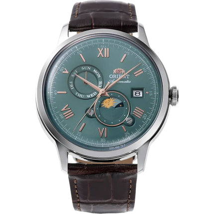 Orient Men's Watch - Bambino Automatic Green Dial Brown Strap Day-Date | RA-AK0805E ,