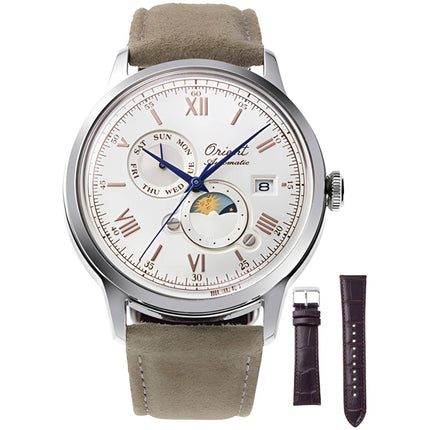 Orient Men's Watch - Bambino Power Reserve White Dial Beige Leather Strap | RA-AK0808S ,