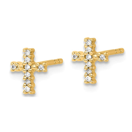 14k Yellow Gold & Top Surface Rhodium-plated Diamond Cross Post Earrings ,