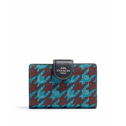 Coach Women's Wallet - Houndstooth Print Teal and Wine Medium Corner Zip | CJ680-SVVRX ,