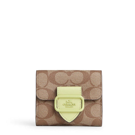 Coach Women's Wallet - Morgan Khaki and Pale Lime Signature Canvas Snap | CJ690-SVUFH ,