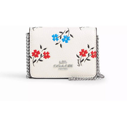 Coach Women's Mini Wallet - Floral Printed Pebbled Leather with Chain | CU005-SVCAH ,