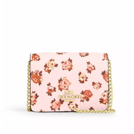 Coach Women's Mini Wallet - Rosette Printed Pebbled Leather with Chain | CZ022-08XKE ,