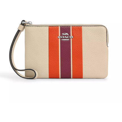 Coach Women's Wristlet - Ivory Multi Refined Pebble Leather with Stripe | CAQ77-SVIO ,