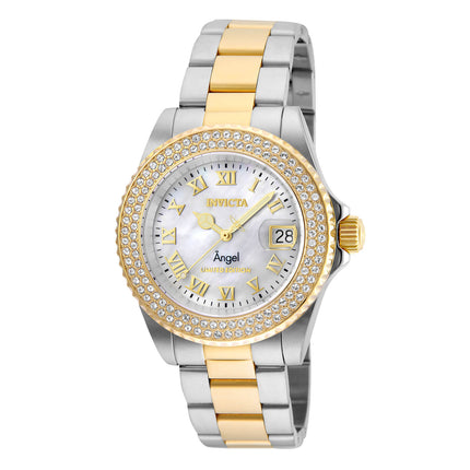 Invicta 24616 Women's Angel Crystal Accented Bezel White MOP Dial Two Tone Steel Dive Watch ,