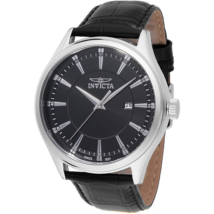 Invicta Men's Watch - Celestial Quartz Steel Case Black Dial Leather Strap | 47801 ,