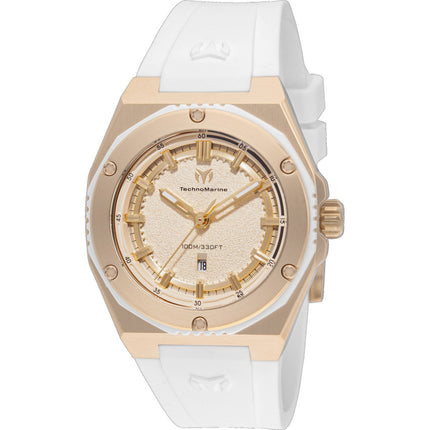 Technomarine Women's Watch - Coral Legacy Gold Tone Dial White Strap Date | TM-416080 ,