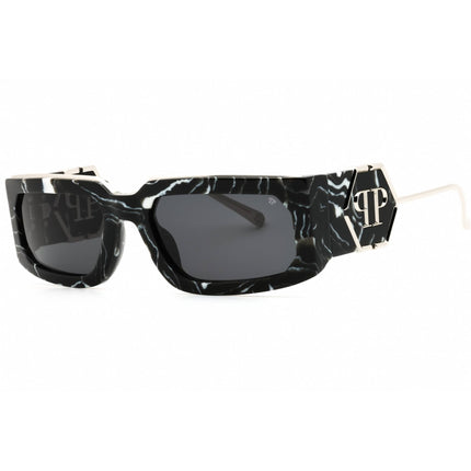 Philipp Plein Unisex Sunglasses - Marble Black Full Rim Rectangular | SPP119M 0Z21 ,