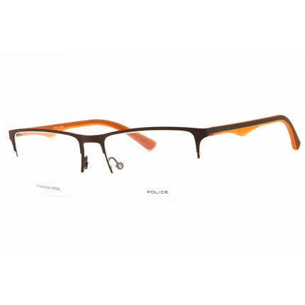 Police Men's Eyeglasses - Shiny Dark Brown Metal Half Rim Square Frame | VPL398 090L ,