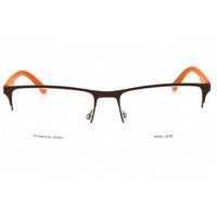 Police Men's Eyeglasses - Shiny Dark Brown Metal Half Rim Square Frame | VPL398 090L ,