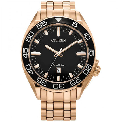 Citizen Men's Watch - Carson Eco-Drive Black Dial Rose Gold Bracelet | AW1773-55E ,