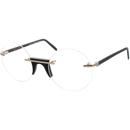 Andy Wolf Unisex Eyeglasses - Black Gold Metal/Acetate Round Rimless Frame | Epstein A ,