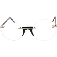 Andy Wolf Unisex Eyeglasses - Black Gold Metal/Acetate Round Rimless Frame | Epstein A ,