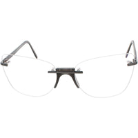 Andy Wolf Women's Eyeglasses - Grey Metal/Acetate Cat Eye Rimless Frame | Priya E ,