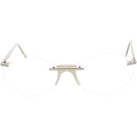 Andy Wolf Women's Eyeglasses - Grey Metal/Acetate Geometric Rimless Frame | Thea C ,