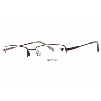 Nautica Men's Eyeglasses - Satin Brown Metal Rectangular Half Rim Frame | N7299 210 ,