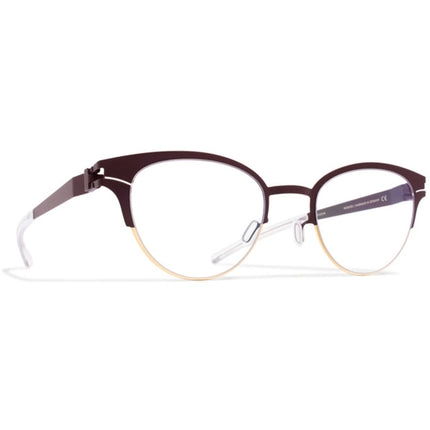 Mykita Unisex Eyeglasses - Gold Burgundy Round Frame | DECADES-CAROLINE-GOLD-BURGUNDY ,