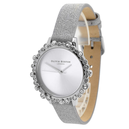 Olivia Burton Women's Watch - Under The Sea Silver Glitter Leather Strap | OB16US52 ,
