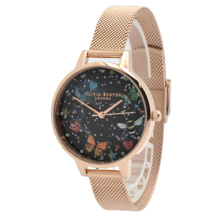 Olivia Burton Women's Watch - Night Garden Rose Gold Steel Mesh Bracelet | OB16WG90 ,