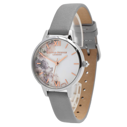 Olivia Burton Women's Watch - Watercolour Floral White Dial Grey Strap | OBGSET45 ,