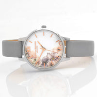 Olivia Burton Women's Watch - Watercolour Floral White Dial Grey Strap | OBGSET45 ,