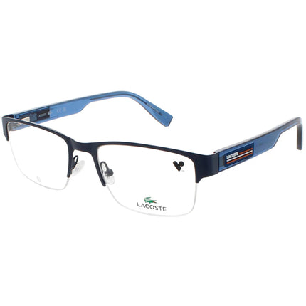Lacoste Men's Eyeglasses - Matte Blue Metal Half Rim Rectangular Frame | L2299 424 ,