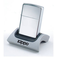 Zippo Lighter Display Base - Black and Silver Angled Inset Magnetic Plastic | 142226 ,