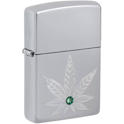 Zippo Windproof Lighter - Cannabis Crystal Design High Polish Chrome Finish | 46126 ,