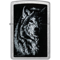 Zippo Windproof Lighter - Lindsay Kivi Shadow Wolf Design Street Chrome Finish | 46149 ,