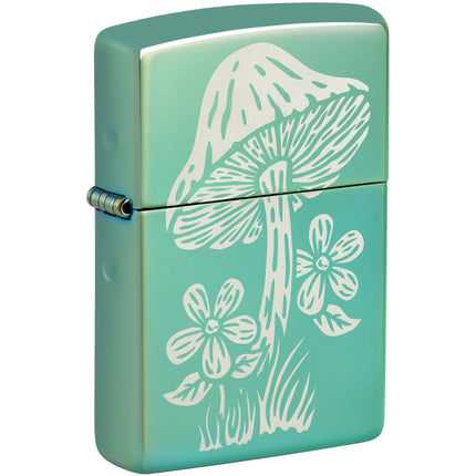 Zippo Windproof Lighter - Laser Engraved Mushroom Design High Polish Green | 46178 ,