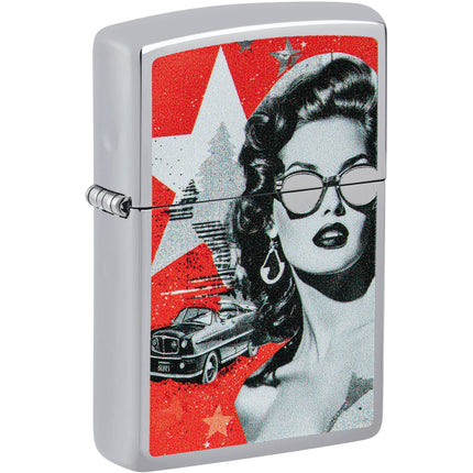 Zippo Windproof Lighter - Retro-Inspired Glam Glasses Design Chrome Finish | 46239 ,
