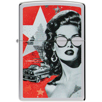 Zippo Windproof Lighter - Retro-Inspired Glam Glasses Design Chrome Finish | 46239 ,