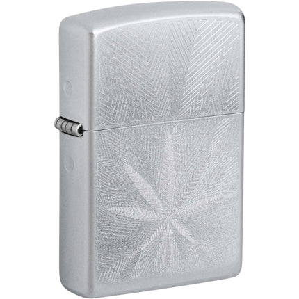 Zippo Windproof Lighter - Auto Engrave Cannabis Leaf Design Satin Chrome | 46256 ,