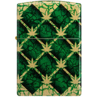 Zippo Windproof Lighter - Argyle pattern Cannabis Leaf Design Tumbled Brass | 46265 ,