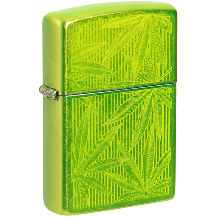 Zippo Windproof Lighter - Iced Process Cannabis Leaf Design in Lurid Green | 46269 ,