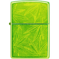 Zippo Windproof Lighter - Iced Process Cannabis Leaf Design in Lurid Green | 46269 ,