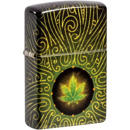 Zippo Windproof Lighter - Cannabis Leaf Maze Design Classic Tumbled Brass | 46276 ,