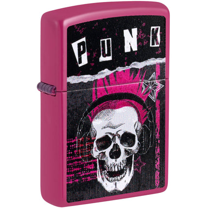 Zippo Windproof Lighter - Color Image Punk Skull Design on Pink Frequency | 46430 ,