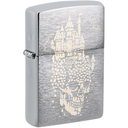 Zippo Windproof Lighter - Skull Castle Design Classic Brushed Chrome Finish | 46477 ,
