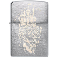 Zippo Windproof Lighter - Skull Castle Design Classic Brushed Chrome Finish | 46477 ,