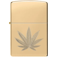 Zippo Windproof Pocket Lighter - Cannabis Leaf Design High Polish Brass Finish | 46560 ,