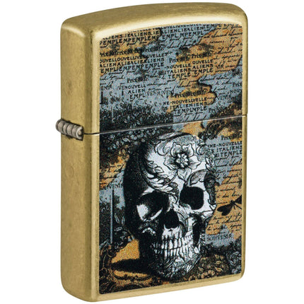 Zippo Windproof Lighter - Floral Skull Design Classic Street Brass Finish | 46577 ,