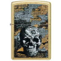 Zippo Windproof Lighter - Floral Skull Design Classic Street Brass Finish | 46577 ,