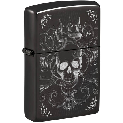 Zippo Windproof Lighter - Royal Skull Design Classic High Polish Black Finish| 46699 ,